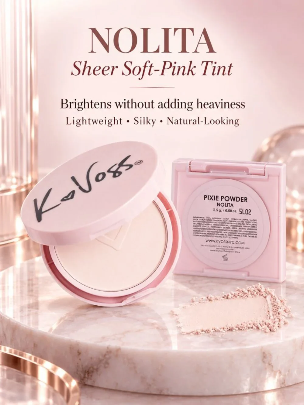 K Voss Pixie Pressed Setting Powder Nolita Soft Pink Deluxe Mini